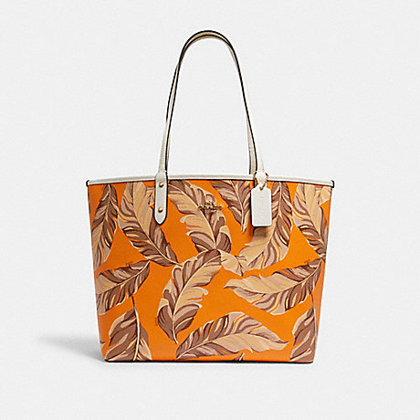 COACH 2850 REVERSIBLE CITY TOTE WITH BANANA LEAVES PRINT IM/RDWD SNBEM MULTI/REDWOOD