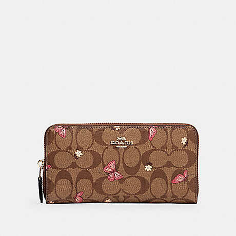 COACH 2858 ACCORDION ZIP WALLET IN SIGNATURE CANVAS WITH BUTTERFLY PRINT IM/KHAKI PINK MULTI