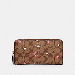COACH 2858 Accordion Zip Wallet In Signature Canvas With Butterfly Print IM/KHAKI PINK MULTI