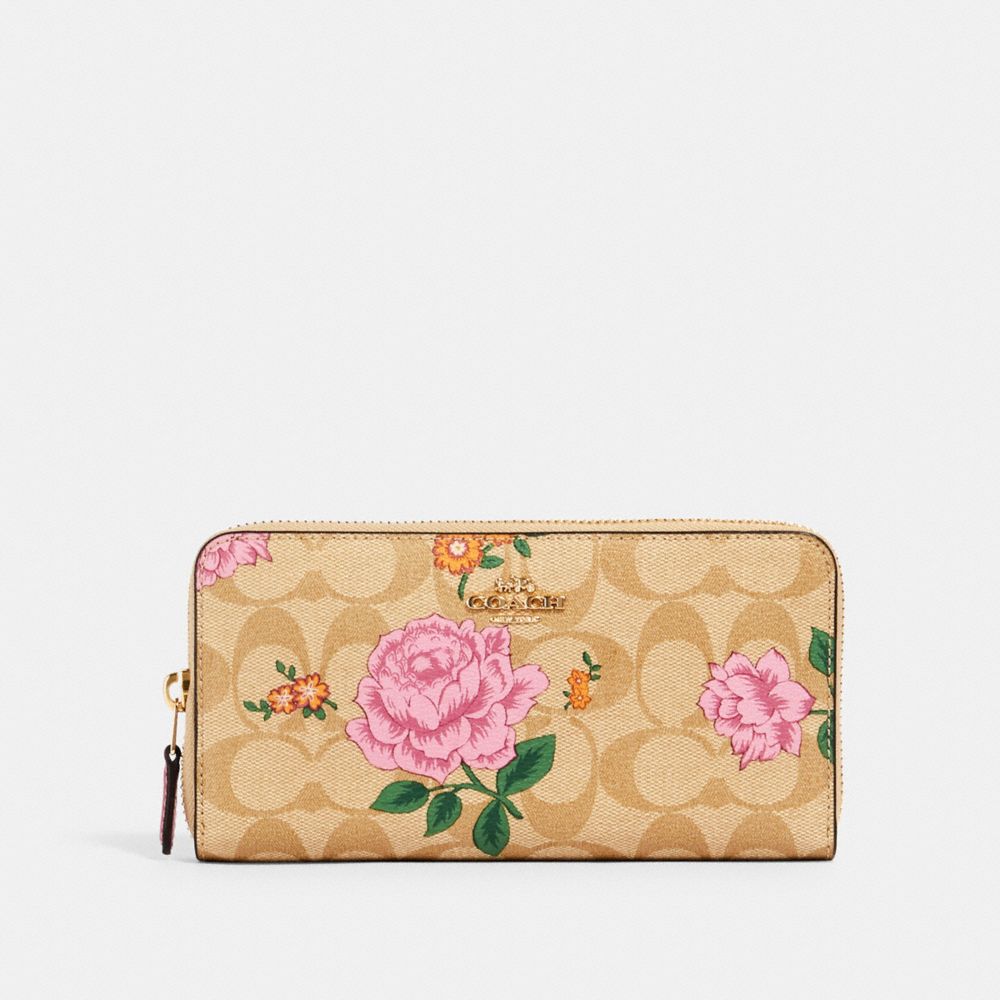 COACH 2859 - ACCORDION ZIP WALLET IN SIGNATURE CANVAS WITH PRAIRIE ROSE PRINT IM/KHAKI MULTI