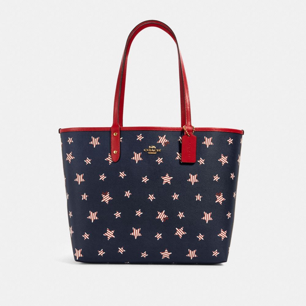REVERSIBLE CITY TOTE WITH AMERICANA STAR PRINT - IM/NAVY RED MULTI/TRUE RED - COACH 2860