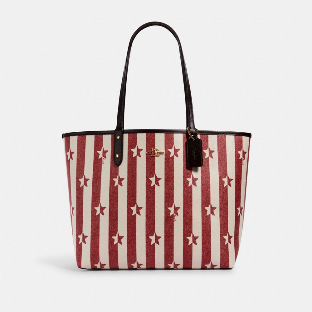 REVERSIBLE CITY TOTE WITH STRIPE STAR PRINT - 2861 - IM/CHALK RED MULTI/OXBLOOD