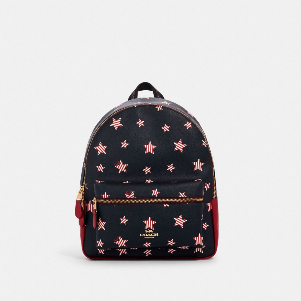 COACH 2865 Medium Charlie Backpack With Americana Star Print IM/NAVY/ RED MULTI