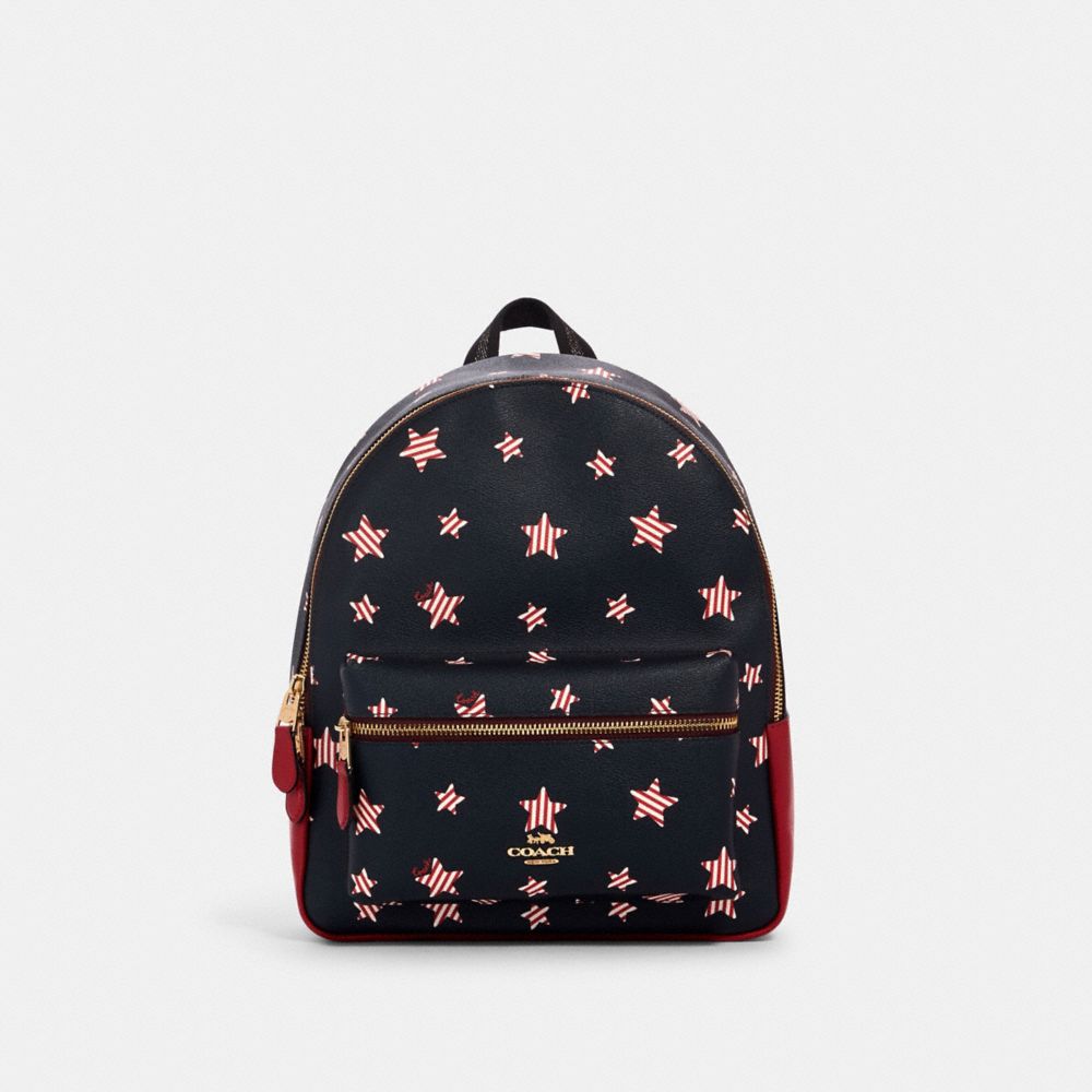 COACH MEDIUM CHARLIE BACKPACK WITH AMERICANA STAR PRINT - IM/NAVY/ RED MULTI - 2865