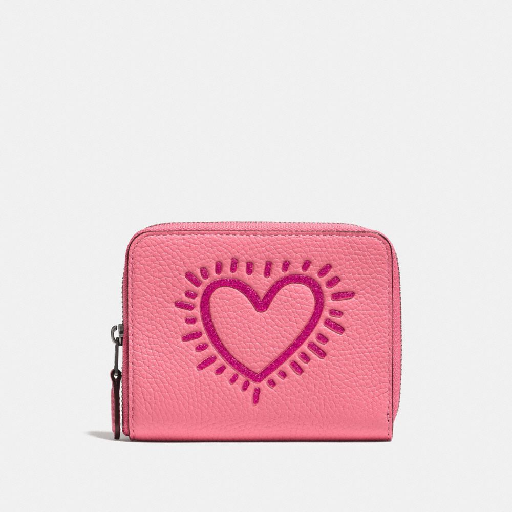 COACH X KEITH HARING SMALL ZIP AROUND WALLET - BP/BRIGHT PINK - COACH 28679