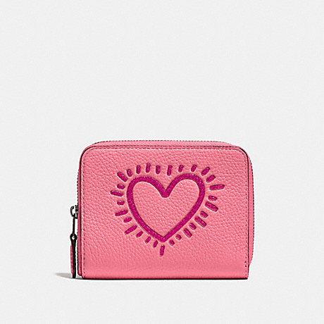 COACH COACH X KEITH HARING SMALL ZIP AROUND WALLET - BP/BRIGHT PINK - 28679