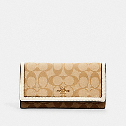 COACH TRIFOLD WALLET IN SIGNATURE CANVAS - IM/KHAKI/ LIGHT KHAKI/ CHALK - 2870