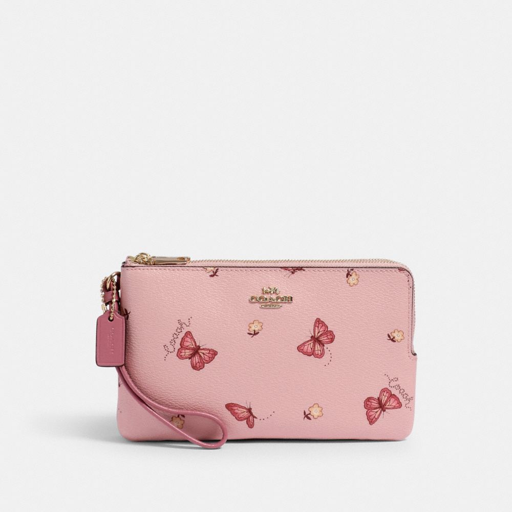 DOUBLE ZIP WALLET WITH BUTTERFLY PRINT - IM/BLOSSOM/ PINK MULTI - COACH 2873