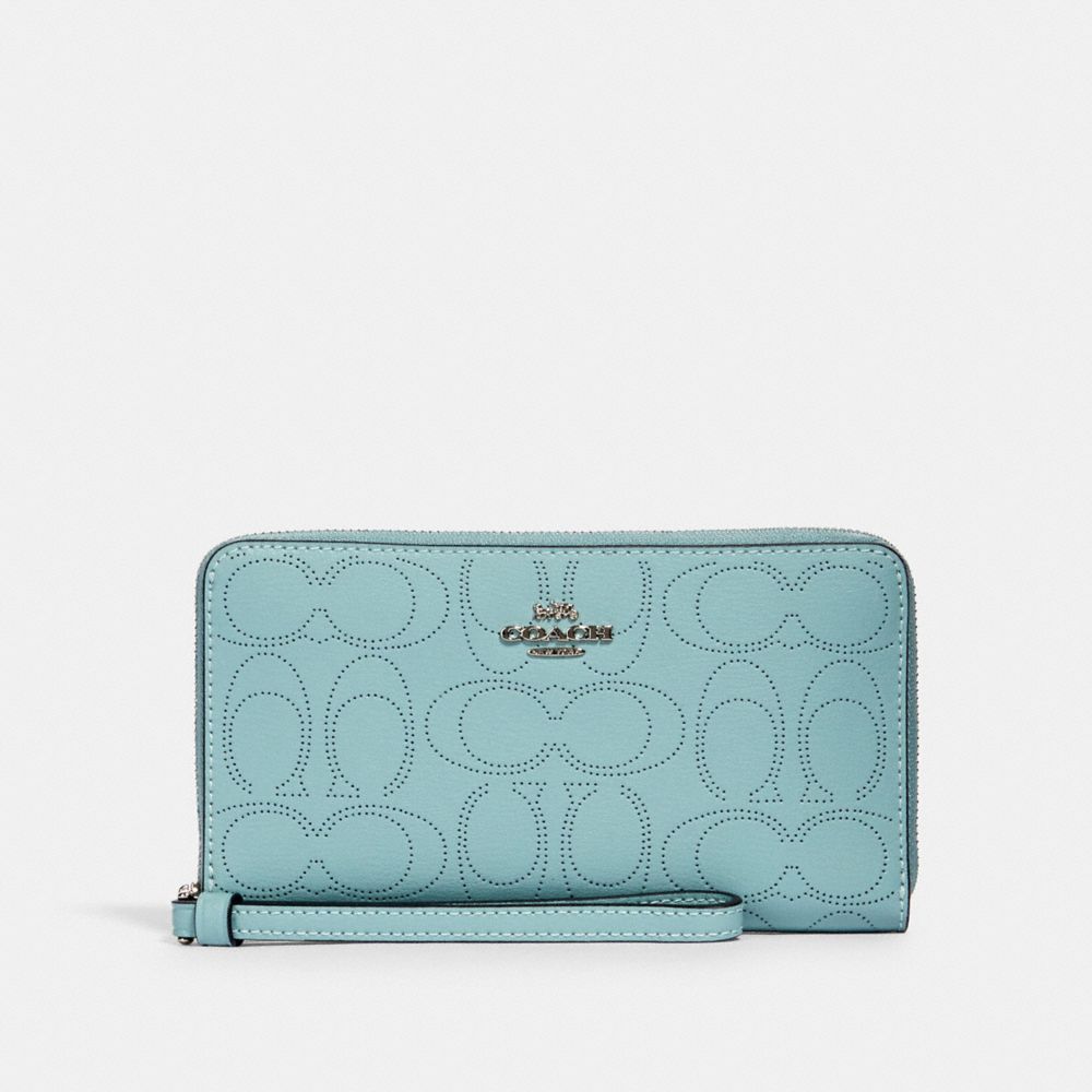 LARGE PHONE WALLET IN SIGNATURE LEATHER - SV/SEAFOAM - COACH 2876
