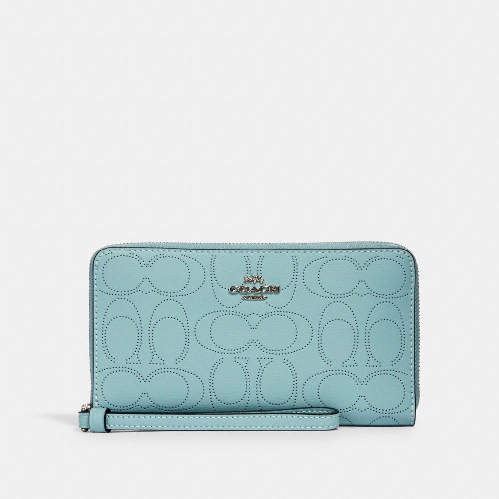 COACH 2876 LARGE PHONE WALLET IN SIGNATURE LEATHER SV/SEAFOAM