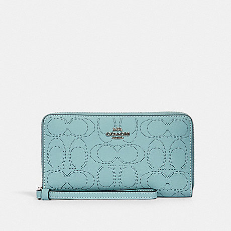 COACH LARGE PHONE WALLET IN SIGNATURE LEATHER - SV/SEAFOAM - 2876