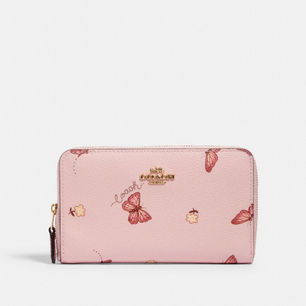 COACH 2882 MEDIUM ZIP AROUND WALLET WITH BUTTERFLY PRINT IM/BLOSSOM/ PINK MULTI