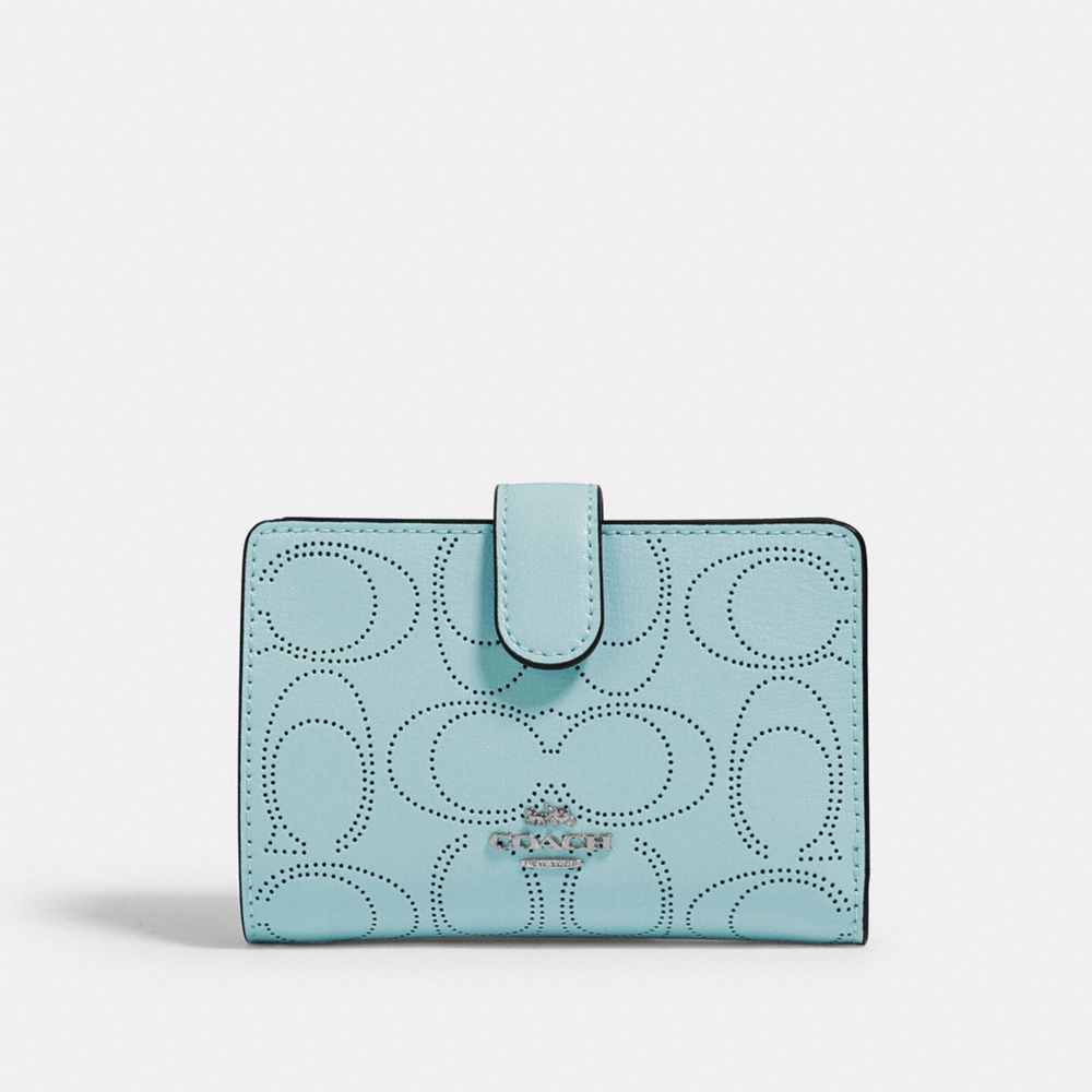 COACH MEDIUM CORNER ZIP WALLET IN SIGNATURE LEATHER - SV/SEAFOAM - 2884