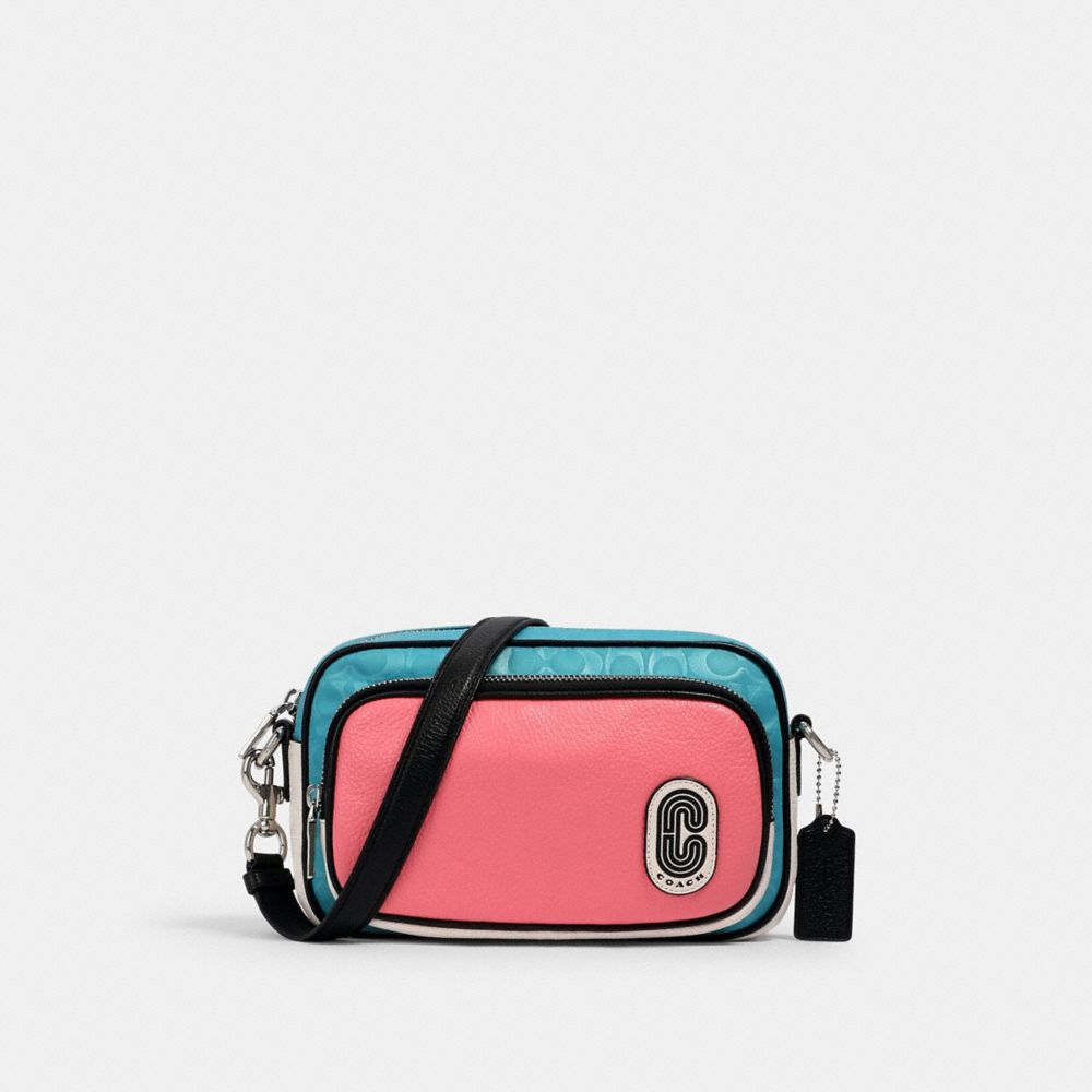 COACH 2906 Court Crossbody In Colorblock Signature Nylon With Coach Patch SV/AQUA PINK LEMONADE