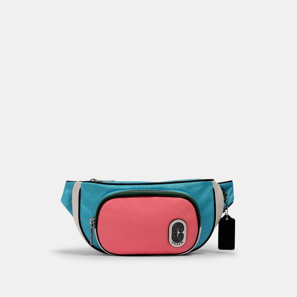 COURT BELT BAG IN COLORBLOCK SIGNATURE NYLON - 2907 - SV/AQUA PINK LEMONADE