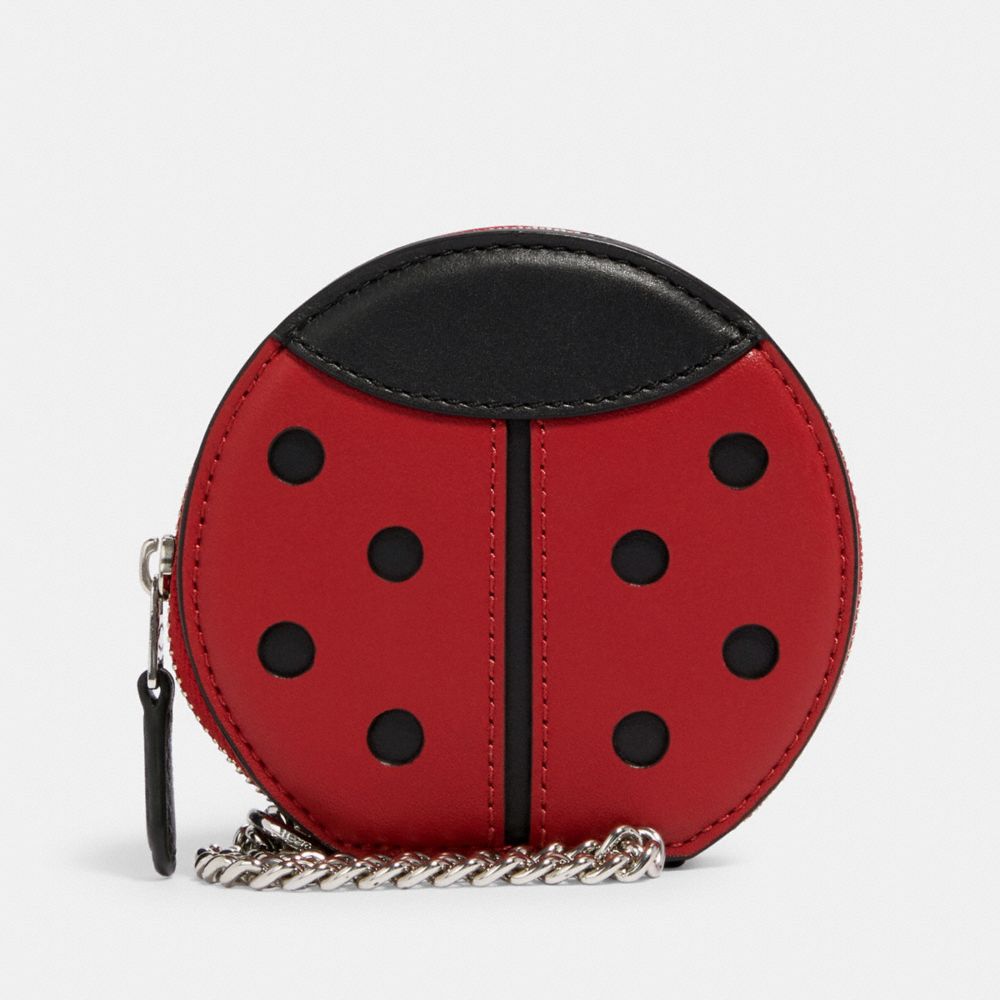 COACH 2911 Ladybug Pouch Bag Charm SV/RED/BLACK