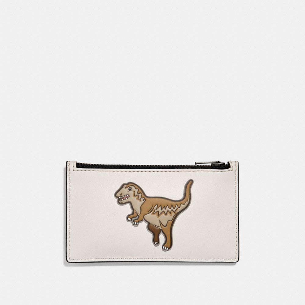 COACH ZIP CARD CASE WITH MASCOT - REXY CHALK - 29184