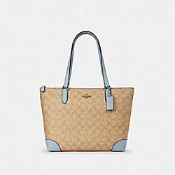 COACH 29208 - ZIP TOP TOTE IN SIGNATURE CANVAS SV/LIGHT KHAKI PALE BLUE