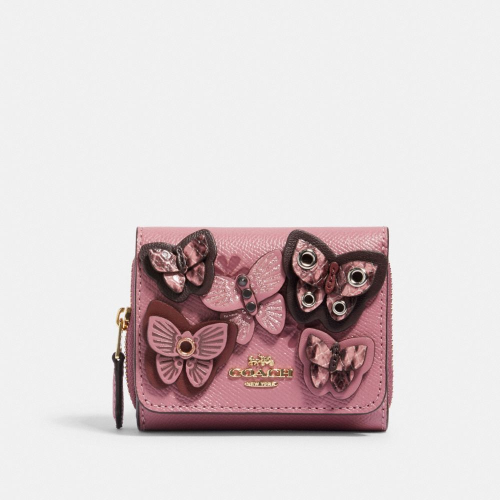 SMALL TRIFOLD WALLET WITH BUTTERFLY APPLIQUE - 2922 - IM/ROSE MULTI