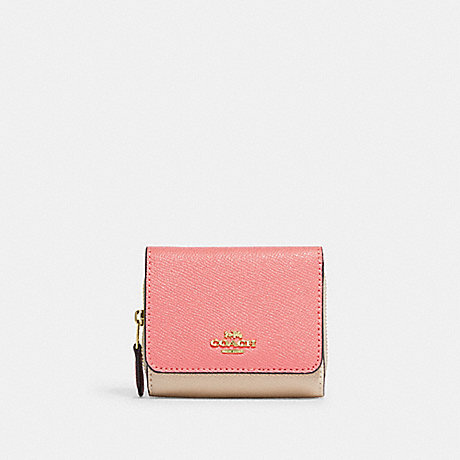 COACH 2923 Small Trifold Wallet In Colorblock Gold/Candy-Pink-Multi
