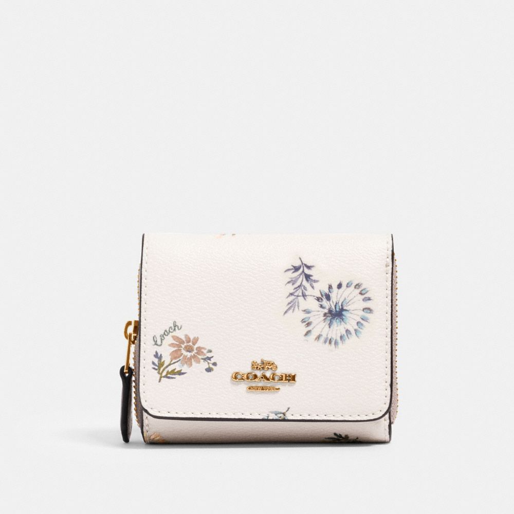 SMALL TRIFOLD WALLET WITH DANDELION FLORAL PRINT - IM/CHALK/ BLUE MULTI - COACH 2924