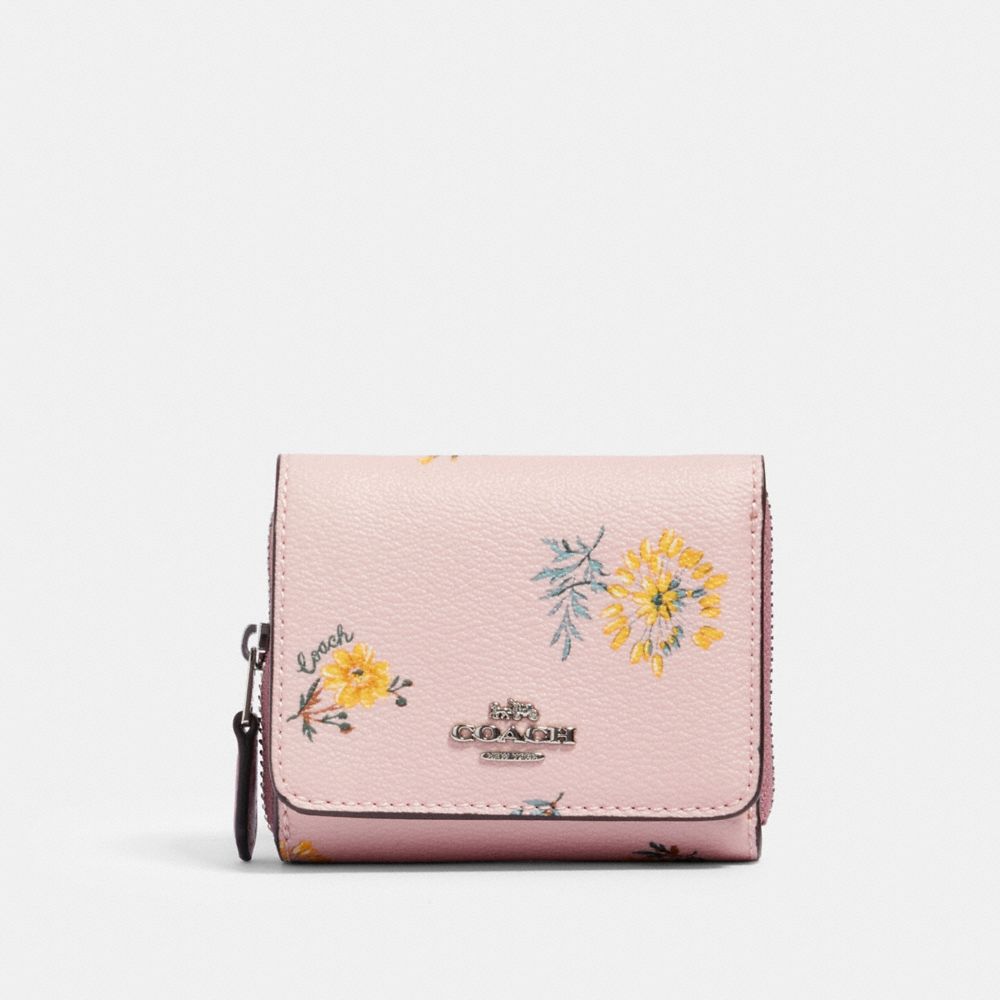 COACH SMALL TRIFOLD WALLET WITH DANDELION FLORAL PRINT - SV/BLOSSOM MULTI - 2924