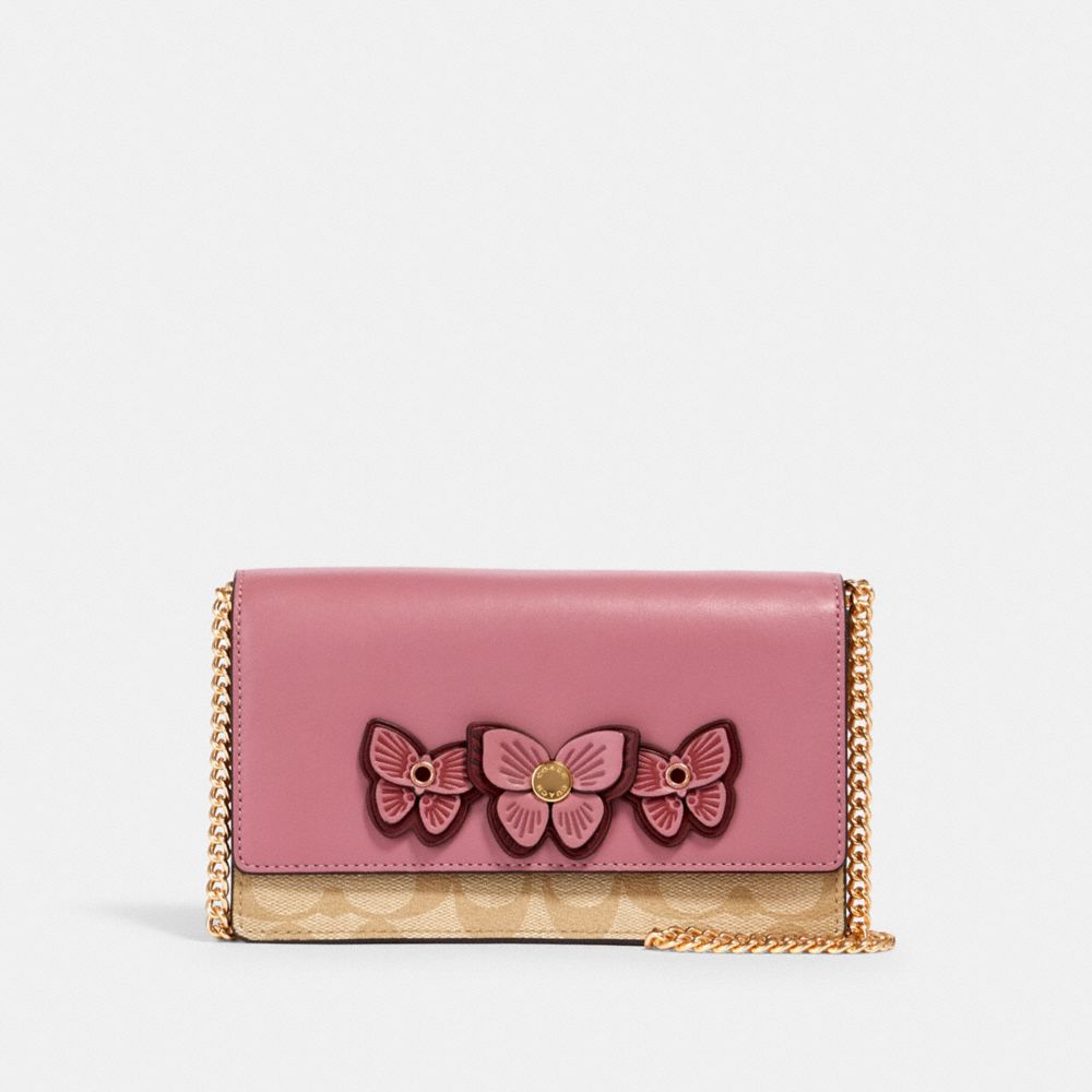 COACH FLAP BELT BAG IN SIGNATURE CANVAS WITH BUTTERFLY APPLIQUE - IM/LT KHAKI/ ROSE - 2935