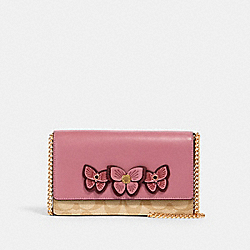 COACH 2935 Flap Belt Bag In Signature Canvas With Butterfly Applique IM/LT KHAKI/ ROSE