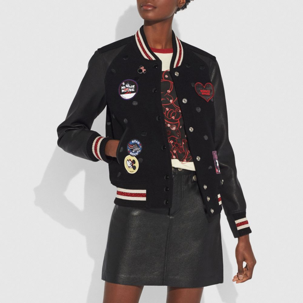 EMBELLISHED VARSITY JACKET WITH PATCHES - 29452 - BLACK