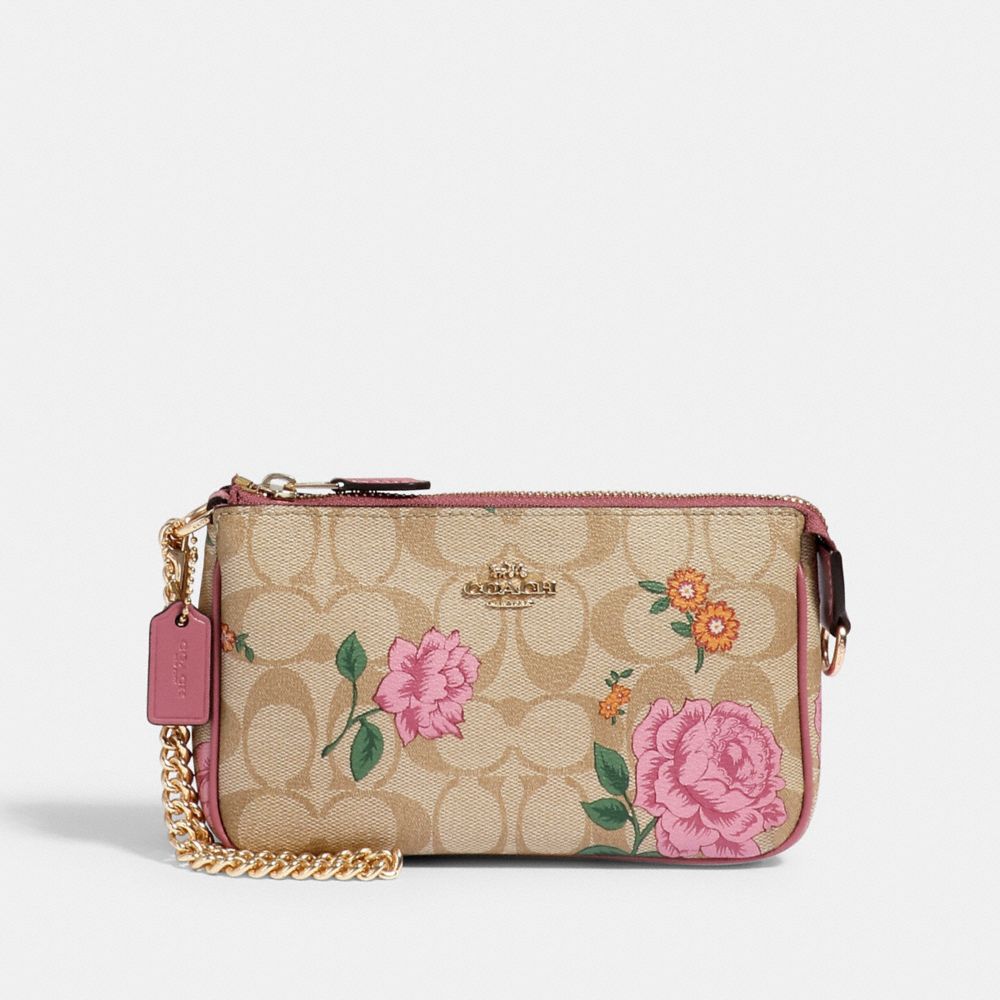 COACH 2953 LARGE WRISTLET 19 IN SIGNATURE CANVAS WITH PRAIRIE ROSE PRINT IM/KHAKI-MULTI