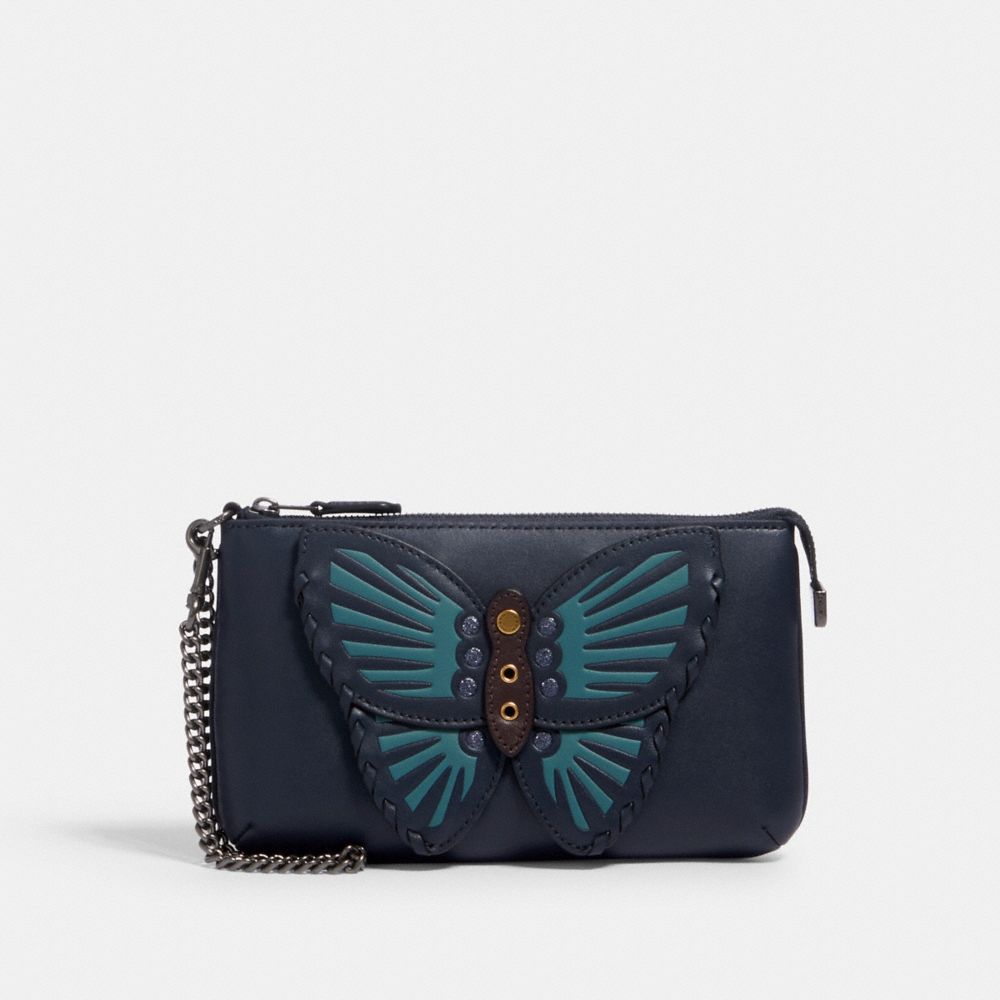 COACH 2954 LARGE WRISTLET WITH BUTTERFLY APPLIQUE QB/MIDNIGHT