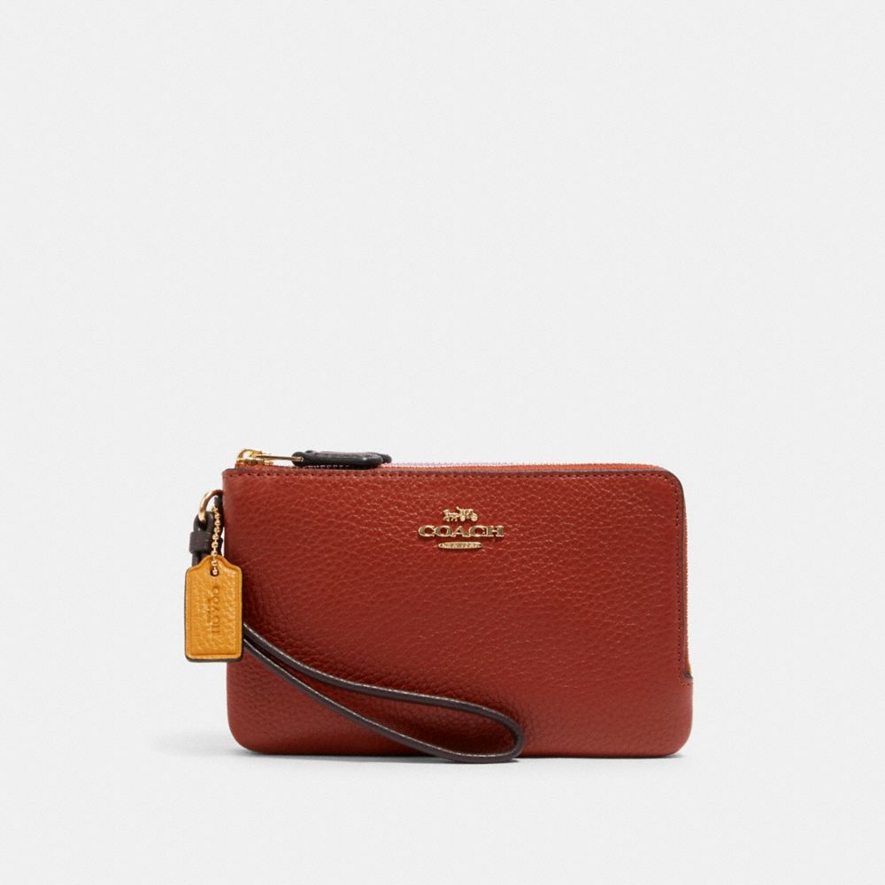 COACH 2959 DOUBLE CORNER ZIP WRISTLET IN COLORBLOCK IM/TERRACOTTA/YELLOW MULTI