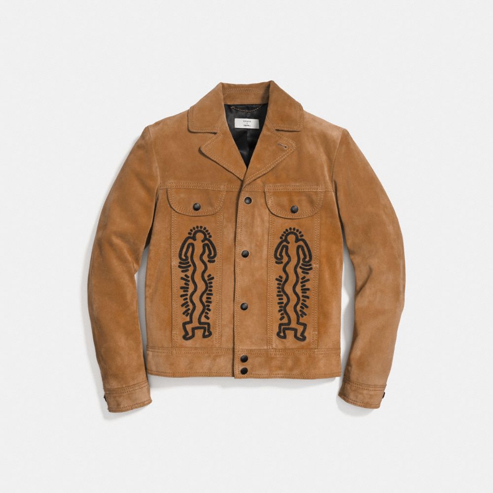 COACH X KEITH HARING SUEDE JACKET - SAND - COACH 29602