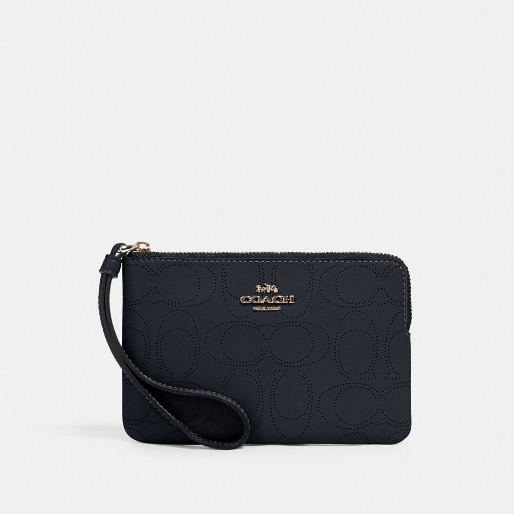 CORNER ZIP WRISTLET IN SIGNATURE LEATHER - 2961 - IM/MIDNIGHT