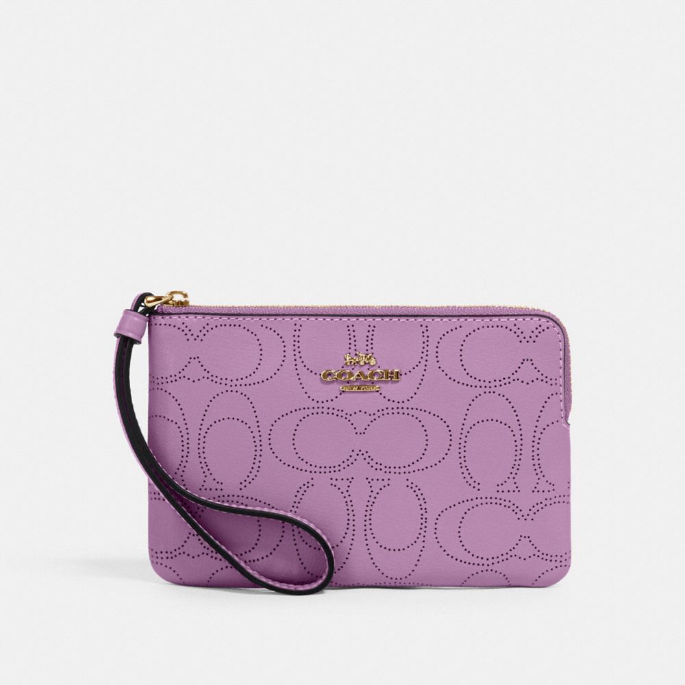 CORNER ZIP WRISTLET IN SIGNATURE LEATHER - IM/VIOLET ORCHID - COACH 2961