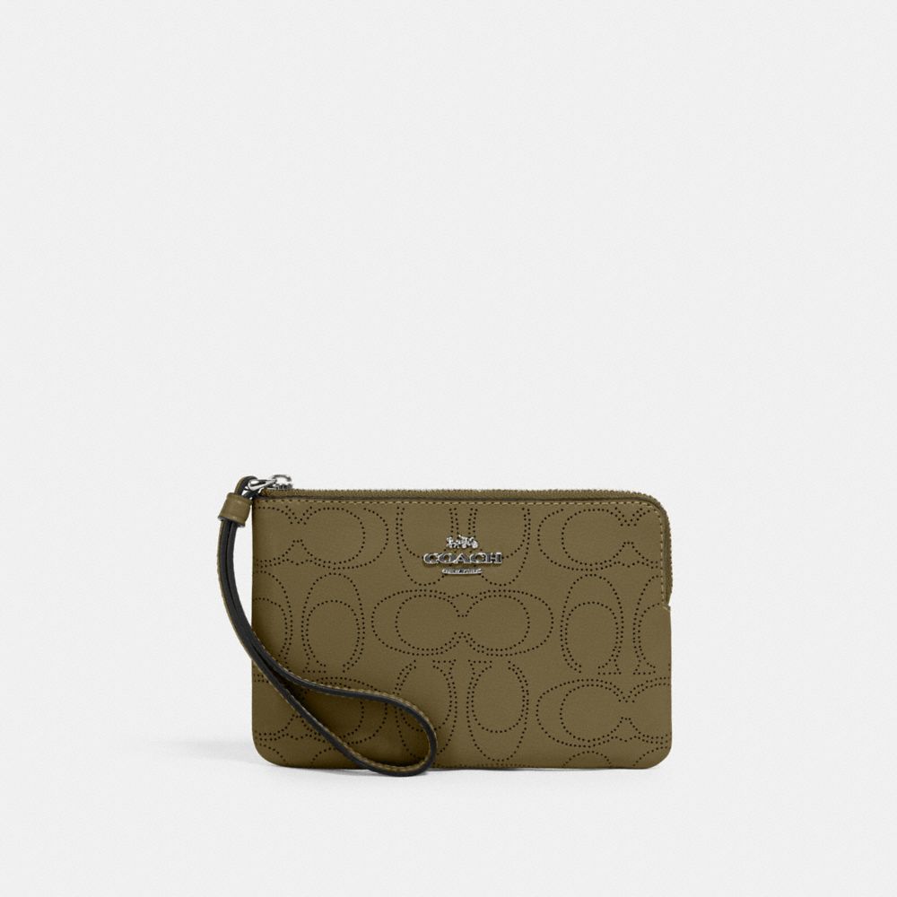 CORNER ZIP WRISTLET IN SIGNATURE LEATHER - QB/KELP - COACH 2961