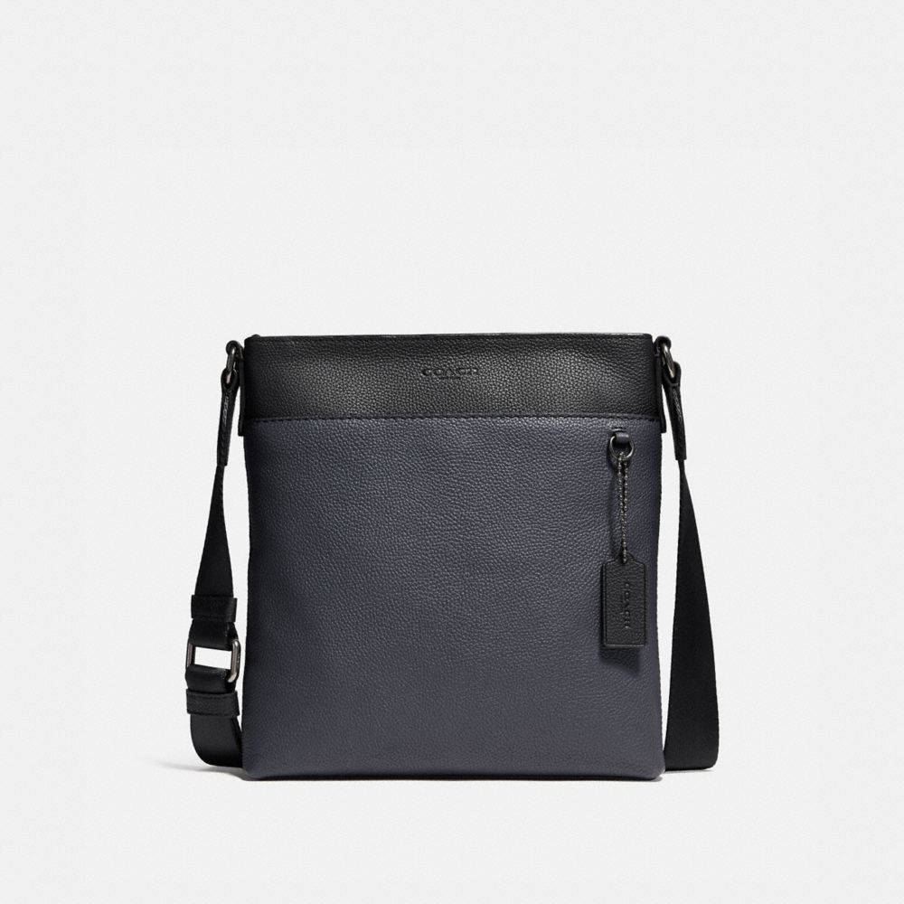 COACH METROPOLITAN SLIM MESSENGER IN COLORBLOCK - BLACK ANTIQUE NICKEL/MIDNIGHT NAVY - 29626