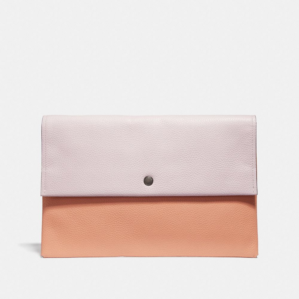 LARGE ENVELOPE POUCH IN COLORBLOCK - SILVER/ICE PINK MULTI - COACH 29664