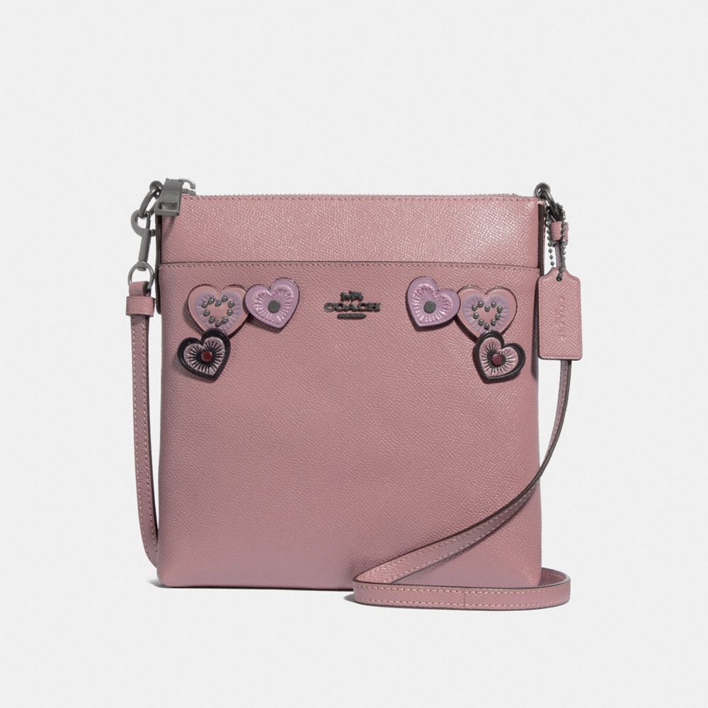 KITT MESSENGER CROSSBODY WITH HEART APPLIQUE - DUSTY ROSE/BLACK COPPER - COACH 29679