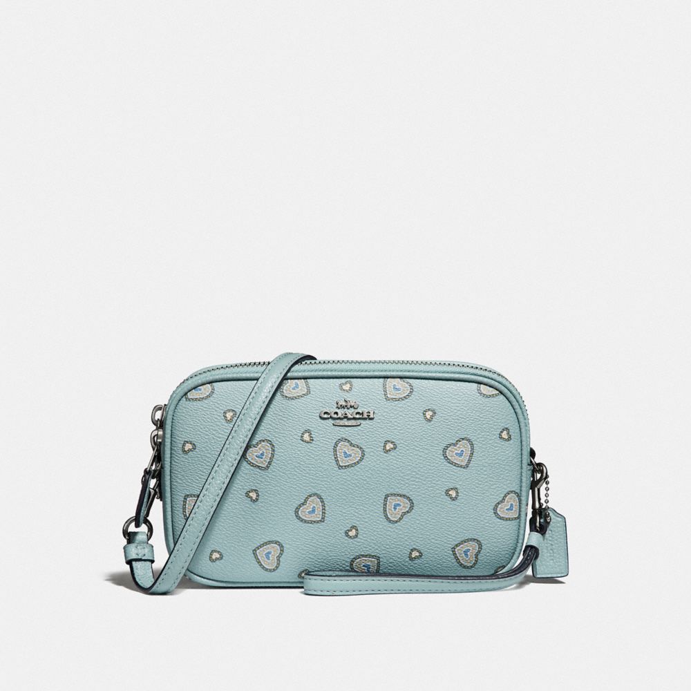 COACH 29682 CROSSBODY CLUTCH WITH WESTERN HEART PRINT LIGHT TURQUOISE WESTERN HEART/SILVER