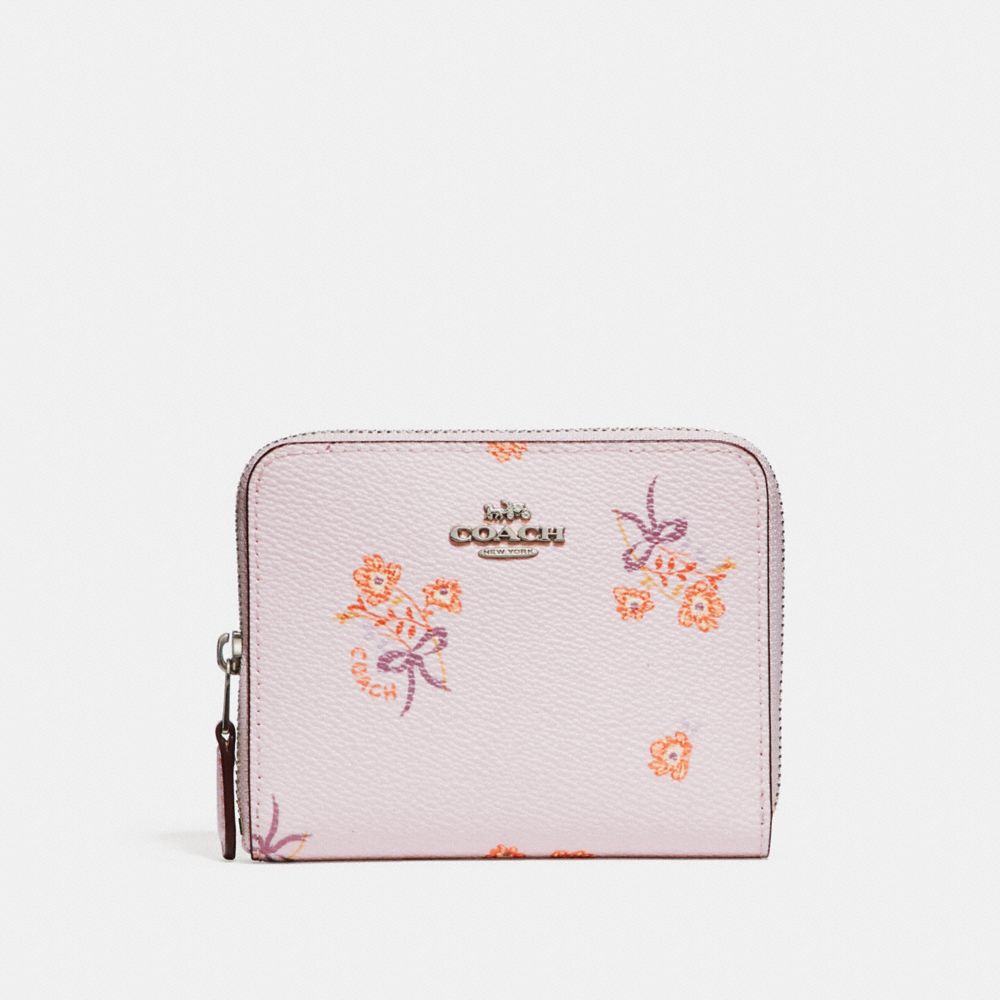 COACH SMALL ZIP AROUND WALLET WITH FLORAL BOW PRINT - SV/ICE PINK FLORAL BOW - 29685