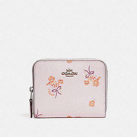 COACH 29685 SMALL ZIP AROUND WALLET WITH FLORAL BOW PRINT SV/ICE PINK FLORAL BOW