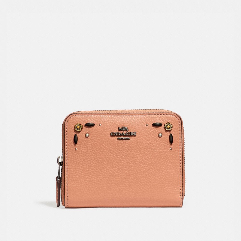 SMALL ZIP AROUND WALLET WITH PRAIRIE RIVETS DETAIL - DK/DARK BLUSH - COACH 29689