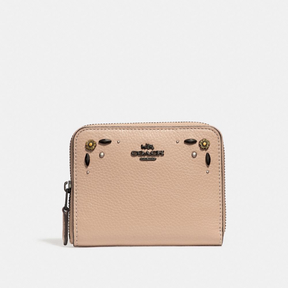 SMALL ZIP AROUND WALLET WITH PRAIRIE RIVETS DETAIL - DK/BEECHWOOD - COACH 29689