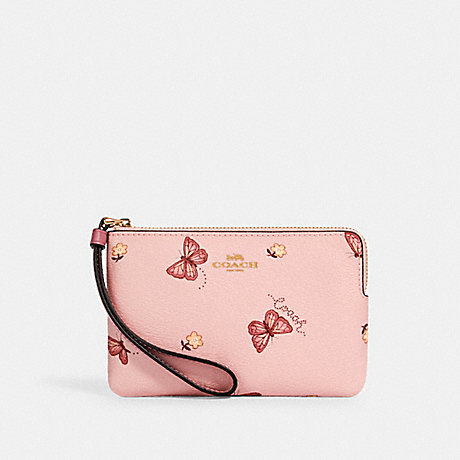 COACH CORNER ZIP WRISTLET WITH BUTTERFLY PRINT - IM/BLOSSOM/ PINK MULTI - 2971