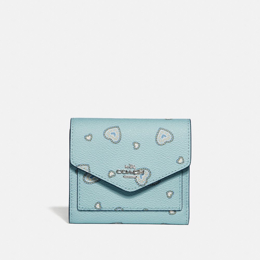 SMALL WALLET WITH WESTERN HEART PRINT - LIGHT TURQUOISE WESTERN HEART/SILVER - COACH 29740