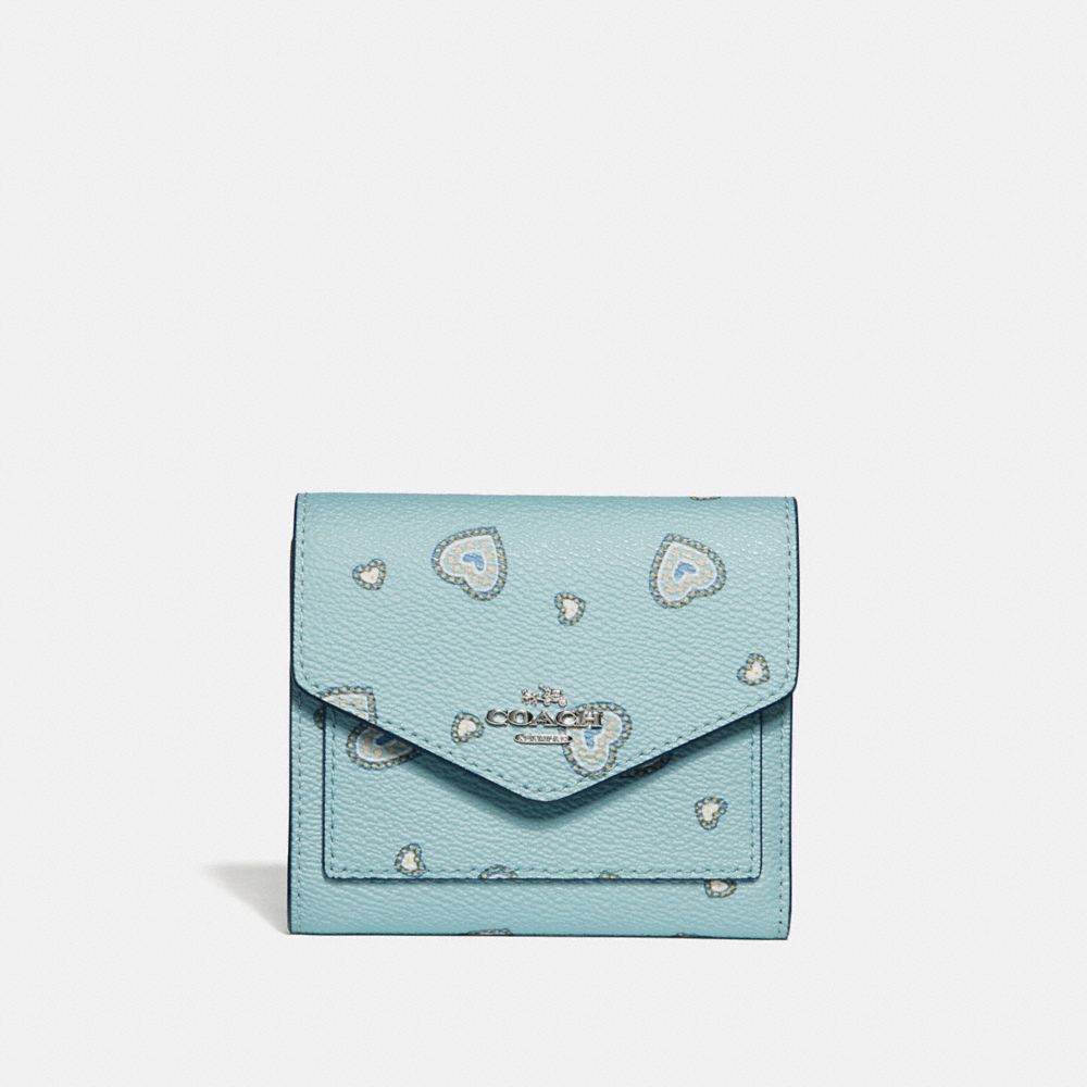 COACH 29740 Small Wallet With Western Heart Print LIGHT TURQUOISE WESTERN HEART/SILVER