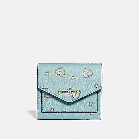 COACH SMALL WALLET WITH WESTERN HEART PRINT - LIGHT TURQUOISE WESTERN HEART/SILVER - 29740