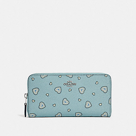 COACH 29743 ACCORDION ZIP WALLET WITH WESTERN HEART PRINT SILVER/LIGHT TURQUOISE WESTERN HEART