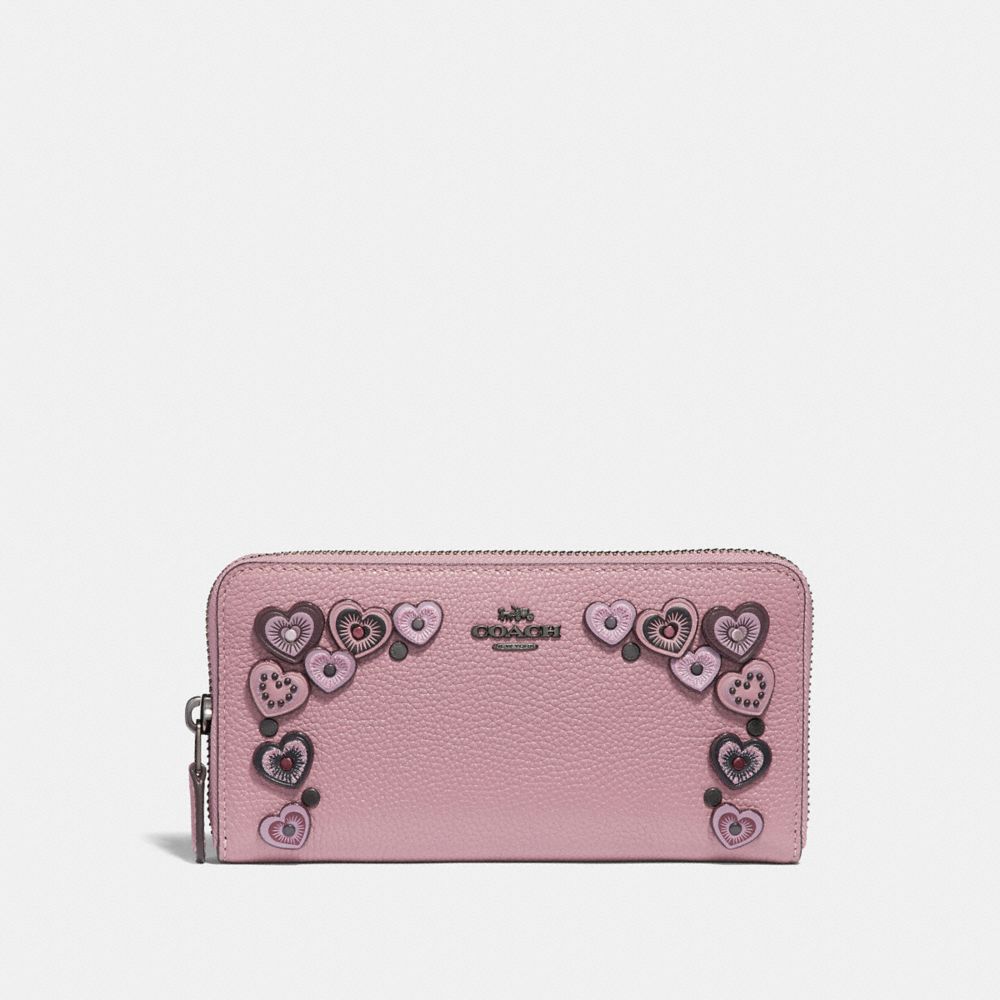 COACH ACCORDION ZIP WALLET WITH HEARTS - BP/DUSTY ROSE - 29746